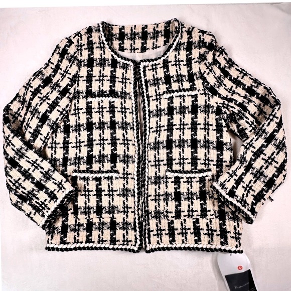 Vintage Black White Tweed Gold Button Front Pocket Blazer Womens Size M - NWT - Picture 1 of 11